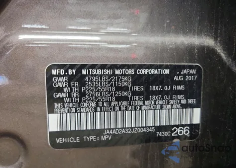 2018 Mitsubishi Outlander Es из США, поврежденный, VIN JA4AD2A32JZ004345